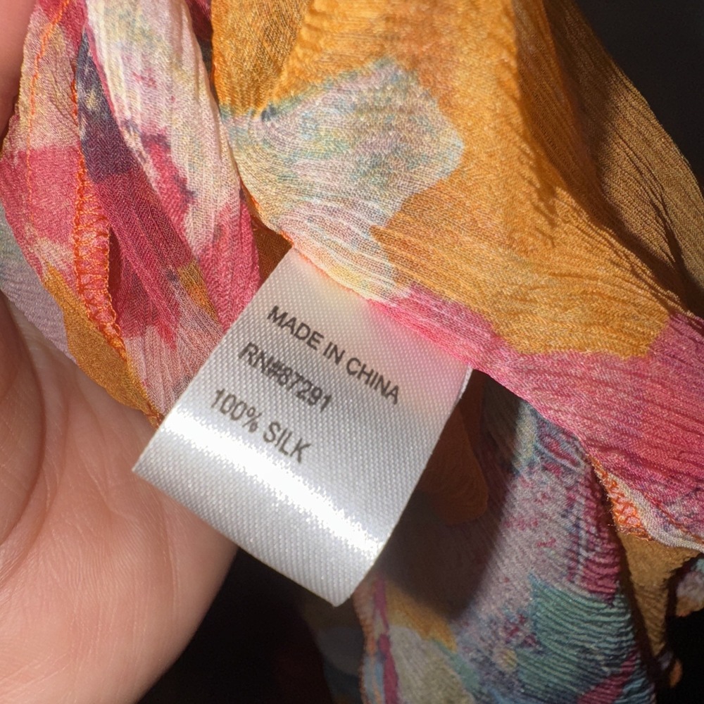 JOHNNY WAS 100% Silk Maxi Dress Sz S Orange Floral Tiered Lined Boho Ribbon Slip - Picture 12 of 16
